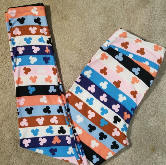 LuLaRoe x Disney Minnie Mouse Striped Leggings Lounge Pants Soft One Size Women - Picture 1 of 9